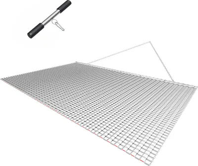 Produktbild von SucceBuy Schleppegge 201x122 cm, Wiesenegge aus verzinktem Stahl mit Anhängekette, Anbaugerät für ATVs, UTVs und Traktoren zum Einebnen von Schotterwegen, Fahrspuren und Feldern