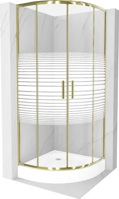 Image de Mexen Rio paroi de douche semi-circulaire 70 x 70 cm, Stripes, Gold + receveur de douche Rio, White - 863-070-070-50-20-4710
