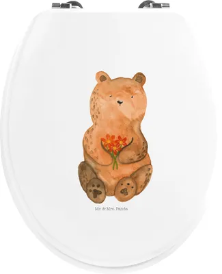 Produktbild von Mr. & Mrs. Panda WC Sitz Bär Dankbar - Weiß - Geschenk, WC-Sitz, Deckel, Blumen, klo, Dankeschön, motiv, Teddy, Danke, Brille, Toilettendeckel