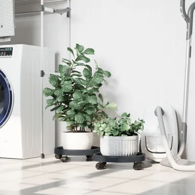 Produktbild von "2026 Promotion" Pflanzenroller mit Rollen 2 Stk. - Blumenkasten - Grau Durchmesser 34 cm - 35 kg - Beete CC1724