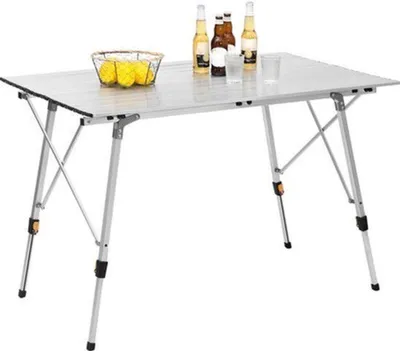 Image de Table pliante pour camping - Rectangulaire, en aluminium, avec hauteur réglable - Noire