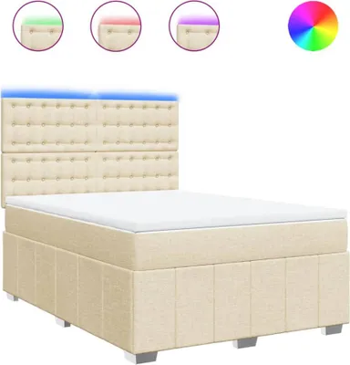 Zdjęcie produktu dla vidaXL Łóżko sprężynowe z materacem kremowe 160x200 cm tkanina
