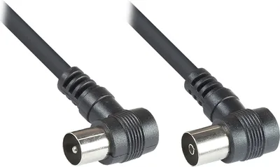 Produktbild von Antennenkabel, Koax/IEC Stecker gewinkelt an Buchse gewinkelt (vernickelt), 2x geschirmt (<70 dB / 75 Ohm), CCS, schwarz, 1,5m, Good Connections®