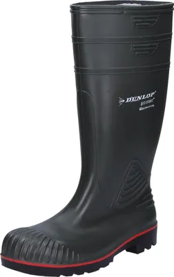 A black Dunlop boot with red trim on a white background.