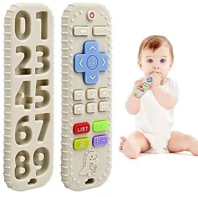 Produktbild von PromoHome® Beißspielzeug mit Fernbedienung für Babys ab 3 Monaten – Sensorisches Silikon-Badespielzeug, Beige