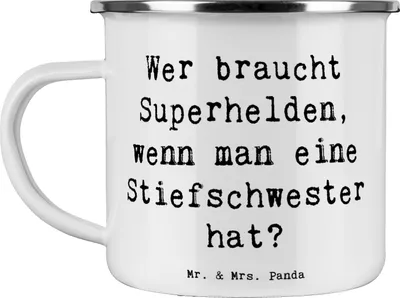 Produktbild von Mr. & Mrs. Panda Teetasse Spruch Stiefschwester Heldin - Weiß - Geschenk, Heldentum, Lächeln, Pott, Verbindung, persönliche Geschenke, Liebe, becher emaille, Kaffeepott