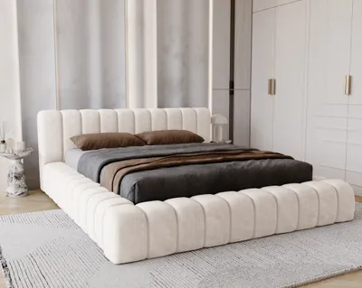 Obrázok produktu pre Čalúnená posteľ 180x200 Como – hrubá penová výplň, úložný priestor, rošt – dvojposteľ 180x200, elegantný dizajn, krémová farba