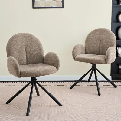 Produktbild von 2er Set Esszimmerstühle drehbar, Samt-Optik, Metallbeine, Taupe
