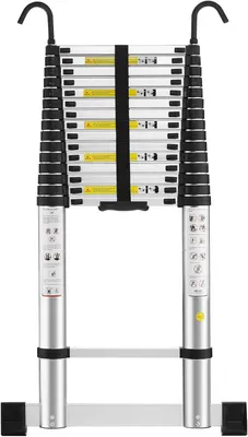 Image de STANEW Échelle Télescopique 6,2M en Aluminium Bricolage Pliable, Accoudoir Amovible et Barre d'équilibre, Extensible Droite Multi-Fonction Ladder