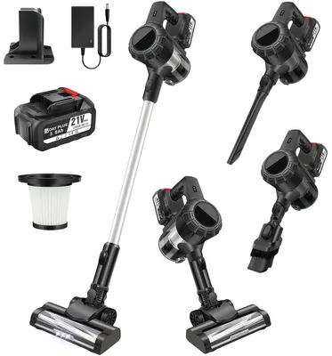Produktbild von Akku Staubsauger, 30000PA/3600W Kabelloser Staubsauger, 3-in-1 Superleise Bodensauger, Standstaubsauger, tragbarer Handstaubsauger, Schwarz