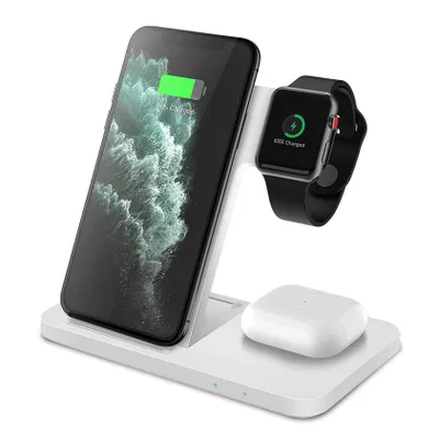 Productafbeelding van CHEROY 3-in-1 Draadloze Oplader - 15W Snellader - Qi Oplaadstation - Geschikt voor MagSafe iPhone, Apple Watch, AirPods - Wireless Charger - Wit