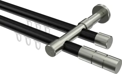 Produktbild von Interdeco Innenlaufstange / Gardinenstange mit Innenlauf Schwarz / Edelstahl-Optik, Typ Prestige Elanto (Rillenzylinder), 20 mm Ø 2-läufig, 600 cm
