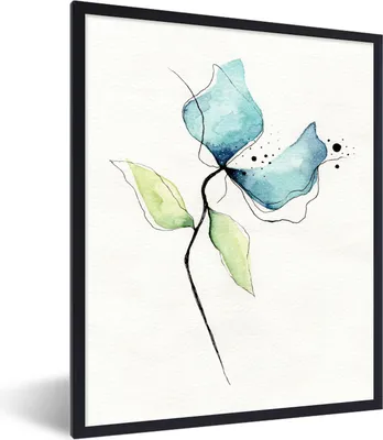 Produktbild von MuchoWow® MuchoWow® Gerahmtes Poster Blumen - Aquarell - Blau 30x40 cm - Poster mit zchwarzem Bilderrahmen - Wanddeko - Kunstdrucke
