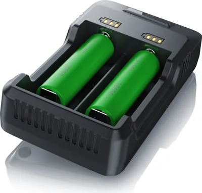 Produktbild von Aplic Batterie-Ladegerät 2000 mA, USB Akku Lader mit zwei Steckplätzen für Ni-MH / Ni-Cd / Li-ion Akkus