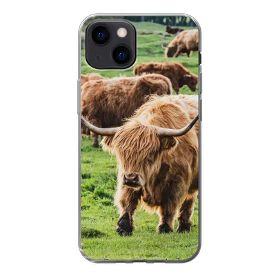 Produktbild von MuchoWow® Handyhülle Schutzhülle Hülle für iPhone 13 mini Schottische Highlander - Tiere - Gras Silikon Softcase Handy Hülle - Softcase