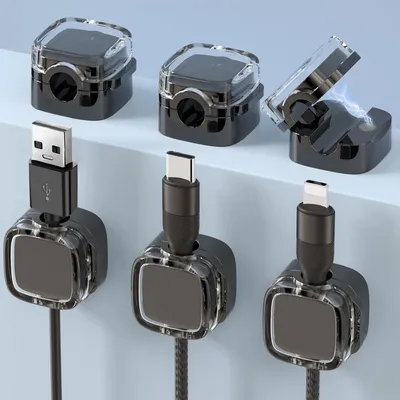 Immagine prodotto di Organizzatore di cavi magnetico per scrivania - Supporto per cavi - Sistema per ordinare i cavi sulla scrivania - Clip adesive per cavi da scrivania