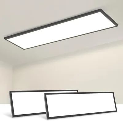 Produktbild von ZMH Deckenleuchten LED 2ER 100x25CM Deckenlampe 24W Flach Büro mit Fernbedienung lampe Dimmbar Küchenlampe Büroleuchte für Küche Schlafzimmer Flur Schwarz