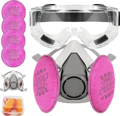Image de Masque de protection respiratoire Demi-visage Réutilisable avec 4 filtres 2097 et lunettes de protection