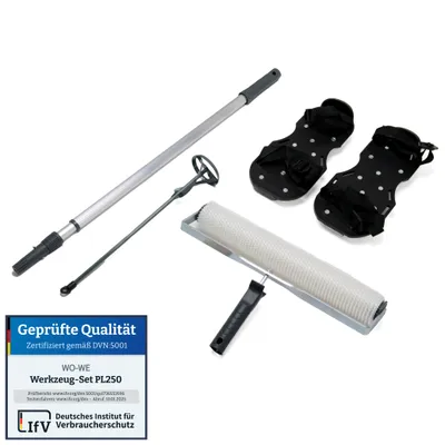 Produktbild von Epoxidharz Bodenbeschichtung werkzeug Set 4tlg PL250 | 40cm Entlüftungsroller | Teleskopstiel | Rührquirl | Nagelschuhe