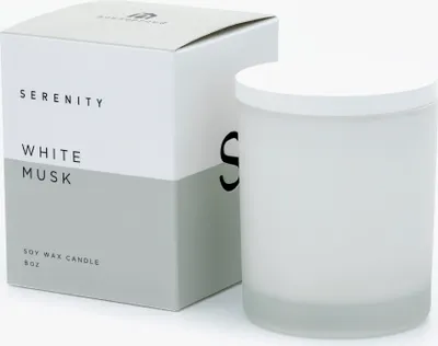 Produktbild von Weiße Duftkerze White Musk, 8x10cm, aus gefrostetem Glas mit Keramikabdeckung