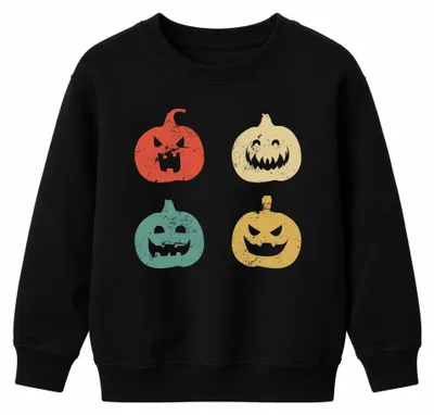 Immagine prodotto di Felpa con cappuccio per bambini, stile vintage retrò, con motivo di zucche di Halloween, colore nero, taglia 152