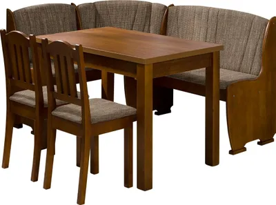 Produktbild von MIRJAN24 Eckbank + Tisch und zwei Stühle Jowisz, 4er-Set - Eckbank, Tisch, 2x Stuhl, Erlenholz, praktische Kästen (Farbe: Braun + Lawa 02)