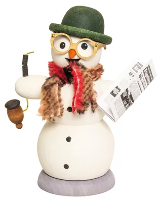 Produktbild von Drechslerei Kuhnert Räucherfigur - Schneemann mit Zeitung - ca. 13 cm - für Räucherkerzen M - aus dem Erzgebirge