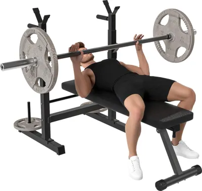 Produktbild von Hantelbank - Langhantelablage & Dip-Station - Belastbarkeit 220 kg - Für Heimstudio/Home Gym - Krafttraining, Arme - Schwarz