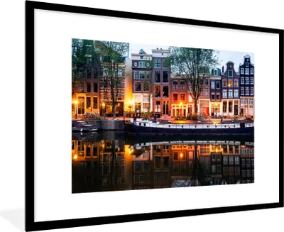 Produktbild von MuchoWow® Gerahmtes Poster Grachtenhäuser in Amsterdam am Abend 90x60 cm - Poster mit Schwarzem Bilderrahmen Wandposter Rahmen Foto Bilder - Wanddekoration - Fotos