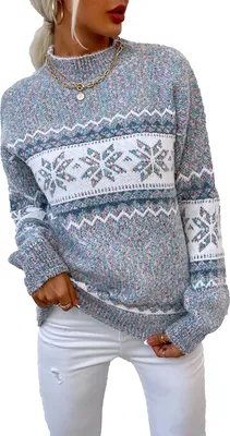 Produktbild von ASKSA Damen Weihnachten Pullover Strickpulli Hohem Kragen Langarm Jumper Sweater, A Grau, L