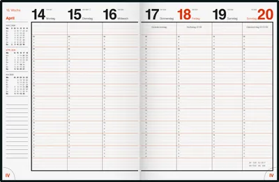 An open planner showing a weekly view with dates and times.