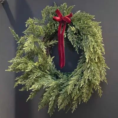 Produktbild von Kranz "Zypressenzweige" Holz & Kunstzweige, Ø 45 cm, Türkranz, Wandkranz, Weihnachtskranz
