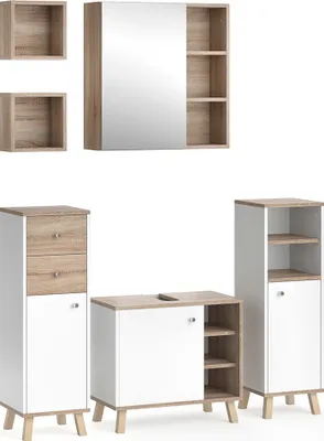 Produktbild von Badmöbel-Set Vicco Senyo Weiß 5 Teile, mit Regalen, Model 36436