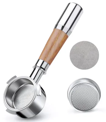 Siebträger 54 mm, bodenlos, Edelstahl, Walnussgriff, für Breville Barista