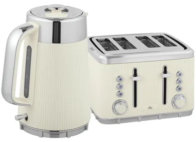 Produktbild von 2200W, 1,7L Wasserkocher mit Schnellkochfunktion, Entkalkungsfilter und 4-Scheiben-Toaster mit 7 Bräunungsstufen, Creme