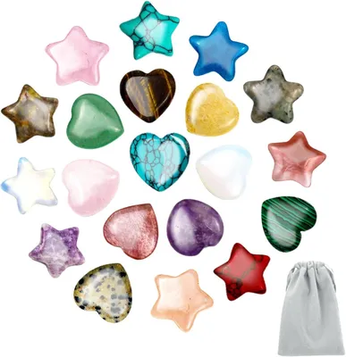 Produktbild von Stern- und Herz-Edelsteine, 20 Stück Heilsteine aus Rosenquarz, Kristall-Set, herzförmige Glückssteine für Reiki-Heilung und kleine Geschenke