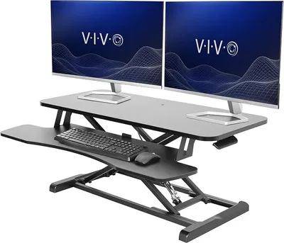 Imagen del producto de Silecomplaza, plataforma elevable para escritorio, estación de trabajo de pie y sentado para dos monitores y un portátil, con amplia superficie para el teclado, color , 91,4 cm