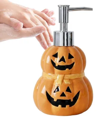 Imagen del producto de Dispensador de jabón cerámico con forma de calabaza
