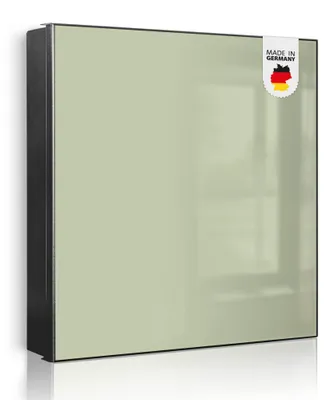 Produktbild von banjado Schlüsselkasten aus Metall, 30x30cm groß mit 32 Haken, als Magnettafel nutzbar, Korpus schwarz, Anschlag rechts, Olive [SKG1 0045]
