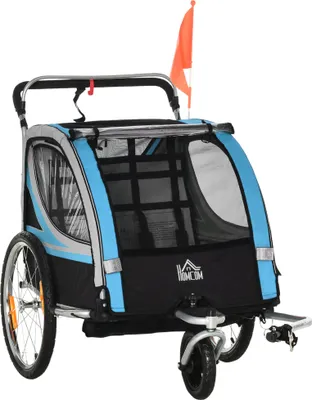 Produktbild von HOMCOM 2 in 1 Kinderfahrradanhänger, Kinderanhänger, Blau+Schwarz