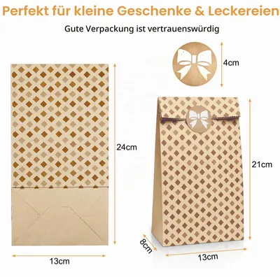 Produktbild von Papiertüten Braun 24 Stück, Geschenktüten Kraftpapier mit Aufkleber, Geschenk