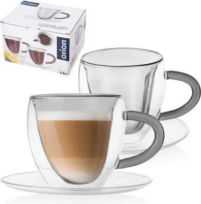 Zdjęcie produktu dla Orion kubki termiczne z podwójnymi ściankami filiżanka do kawy filiżanka do herbaty kubki termiczne ze spodkiem DOUBLE 160 ml 2 szt.