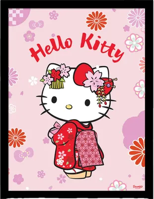 Image de Hello Kitty - Poster encadré "Kimono" PM11579 (40 cm x 30 cm) (Violet clair/blanc/rouge)