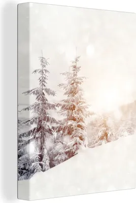 Produktbild von MuchoWow® - Leinwandbilder - Baum - Schnee - Winter, Wandbild, Wanddeko Bilder Wohnzimmer, 90x120 cm