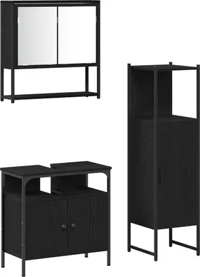 Produktbild von Badezimmermöbel-Set mit Regal 3 pcs Schwarz Holzwerkstoff