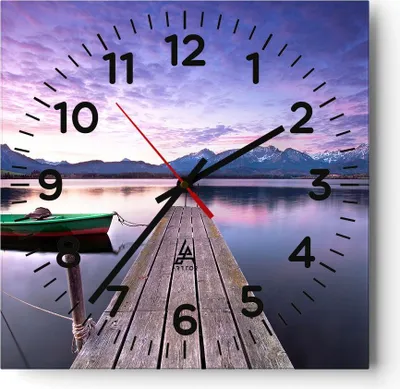 Produktbild von Wanduhr - Quadrat - Glasuhr - See Berge Wasser - 30x30cm - Schleichendes Uhrwerk - Lautlos - zum Aufhängen bereit - Dekoration Modern - Wanddekoration aus Glas - C4AC30x30-3671