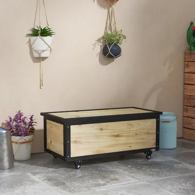 Immagine prodotto di okwish armadio da giardino per esterni con due cerniere in metallo e due ruote, armadio da giardino in legno per balcone e terrazzo, natura