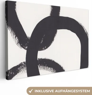 Produktbild von MuchoWow® - Leinwandbilder - Abstrakt - Formen - Schwarz - Kreise, Wandbild, Wanddeko Bilder Wohnzimmer, 60x40 cm