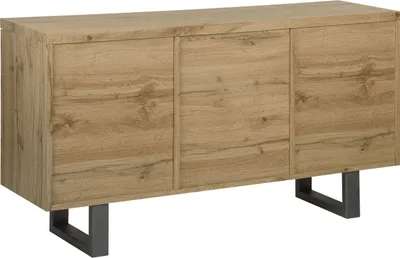 Produktbild von BELIANI Komoda trzydrzwiowa jasne drewno szara metalowa baza pojemne półki loft industrialna przechowywanie salon szafka