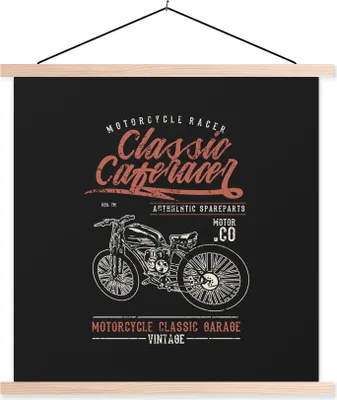 Produktbild von MuchoWow® Textilposter Mancave - Motor - Retro - Zitate 60x60 cm mit holzfarbenen Rahmen - Wanddekoration